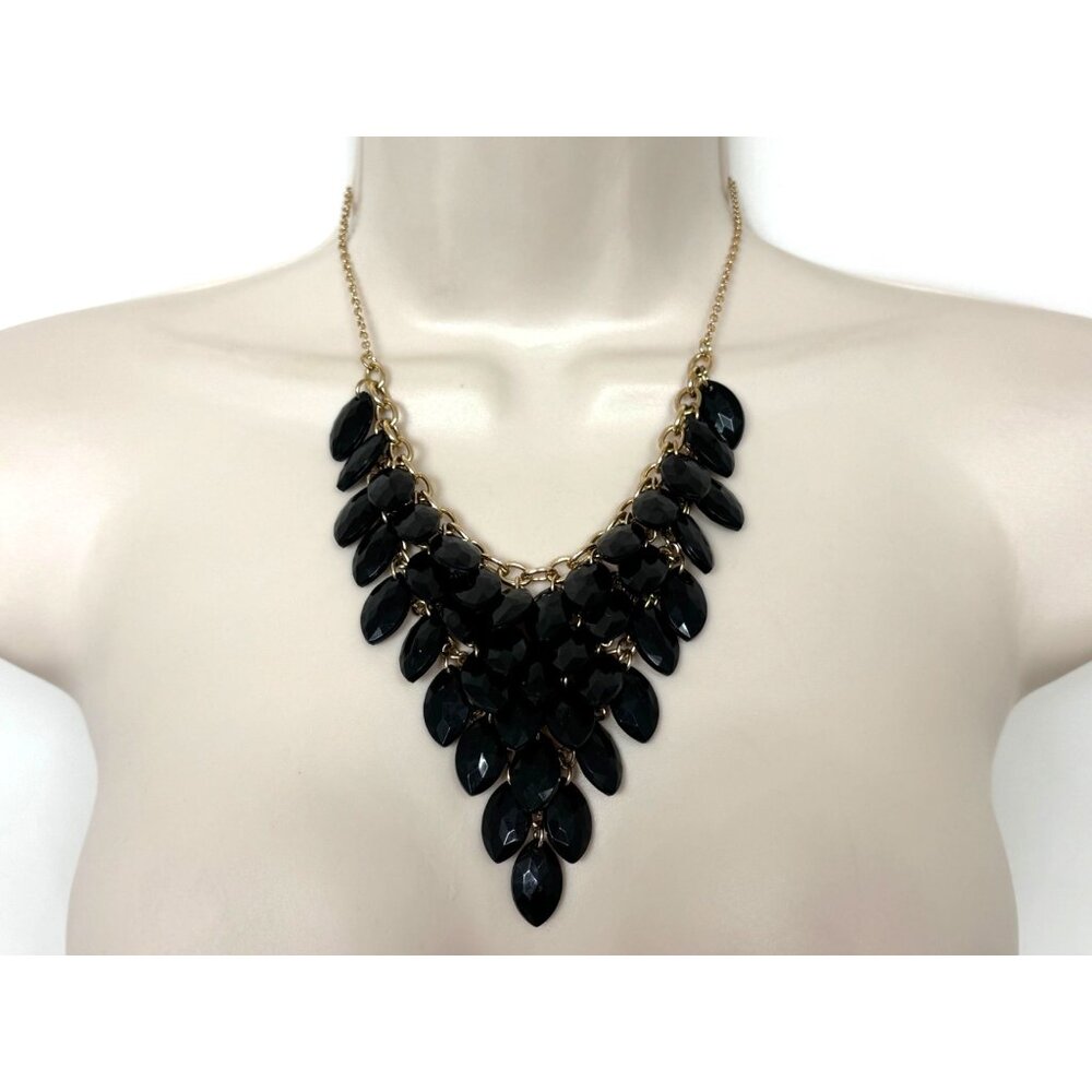 BLACK TEARDROP STATEMENT BIB NECKLACE Jewelry‎ Beaded Wedding Witchy Whimsigoth